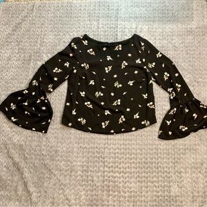 DIP Black Floral Bell-Sleeve Blouse